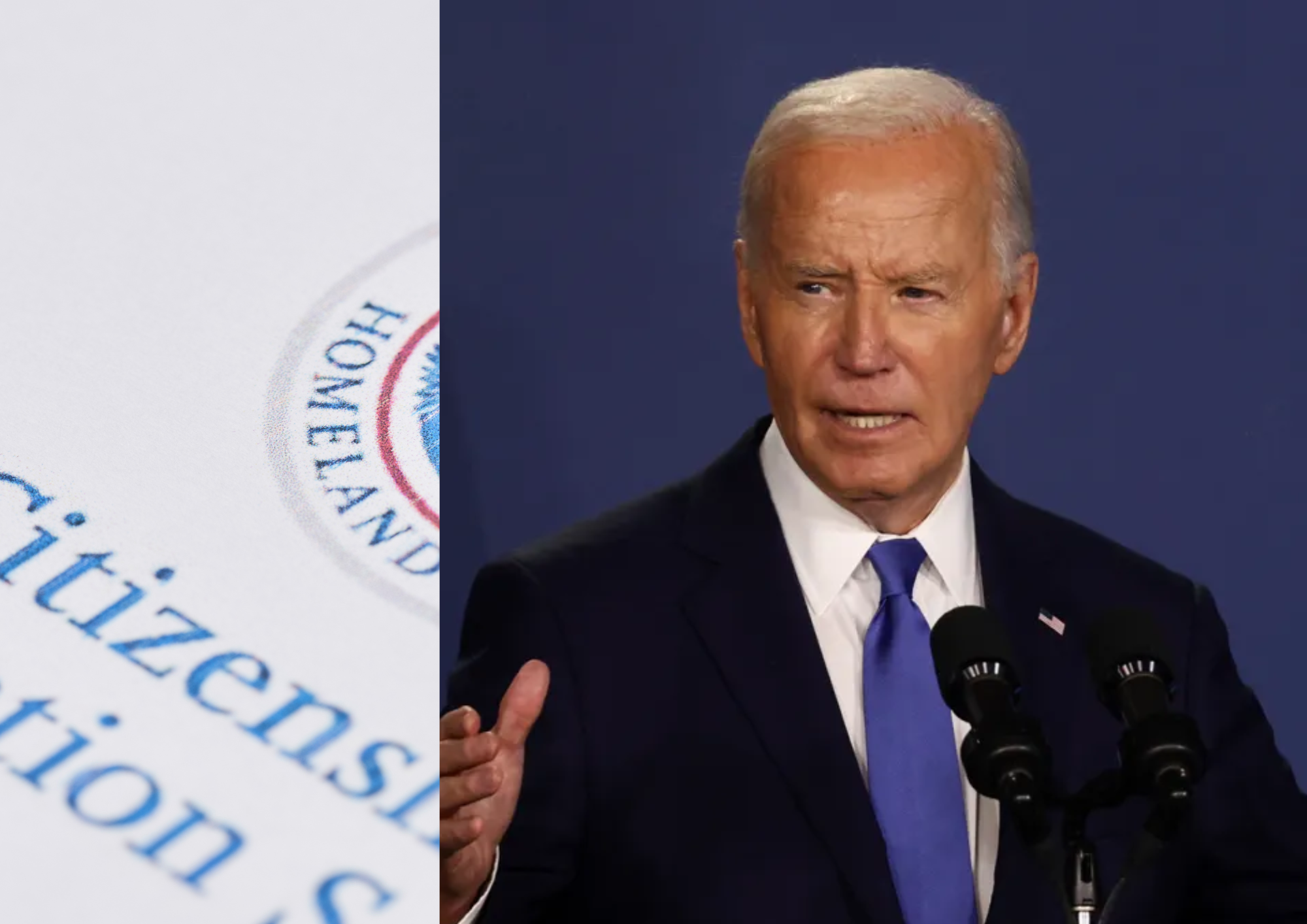 President Joe Biden delivering a speech at the White House, discussing historic reforms to provide a path to citizenship for undocumented immigrants